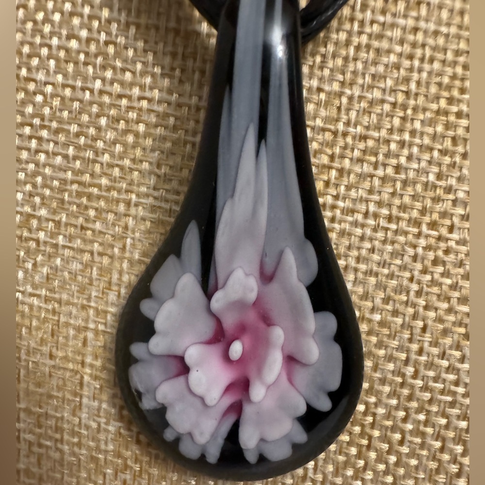 Pink Spring Floral Lampwork Glass Pendant Necklace
